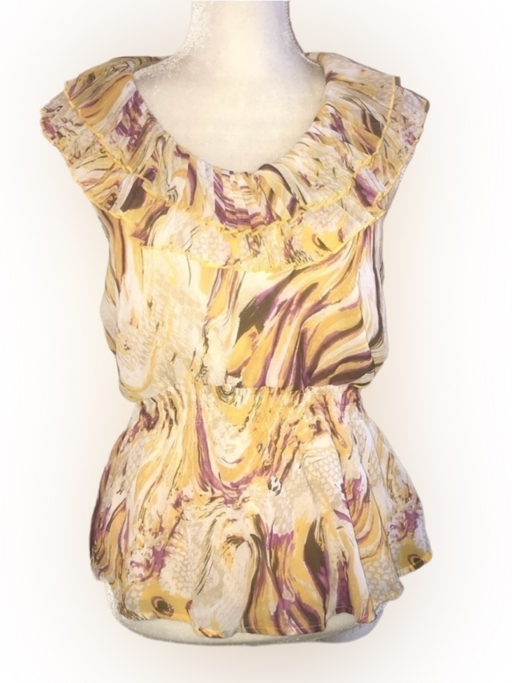 Sele Ruffled Women Halter Top Yellow Cream Purple M*